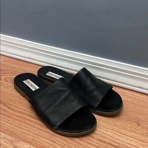 Black Leather Slides Steve Madden